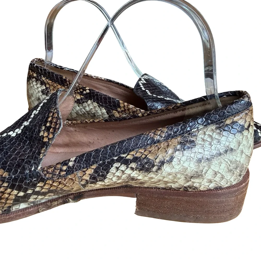 Madewell Leather Frances Snake Embossed Loafers Flats Slip On Shoes Brown 9.5